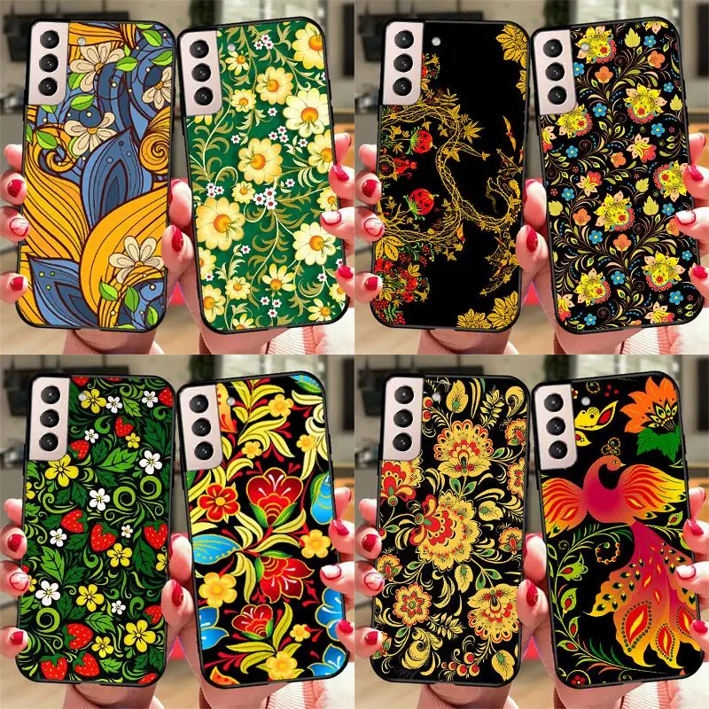 Khokhloma Russian Pattern Flower Case For Samsung Galaxy S23 Ultra Note 20 10 S9 S10 Plus S20 S21 FE S22 Ultra Phone Cover