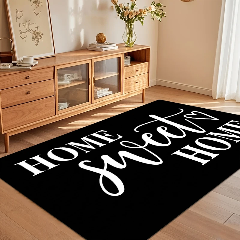Home Sweet Home Area Rug Modern Minimalist Black and White Typography Design Non Slip Washable Floor Carpet for Hallway Foyer