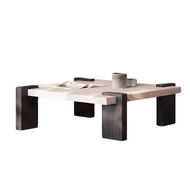 

Modern wabi-sabi style, natural travertine coffee table, small apartment solid wood tea table