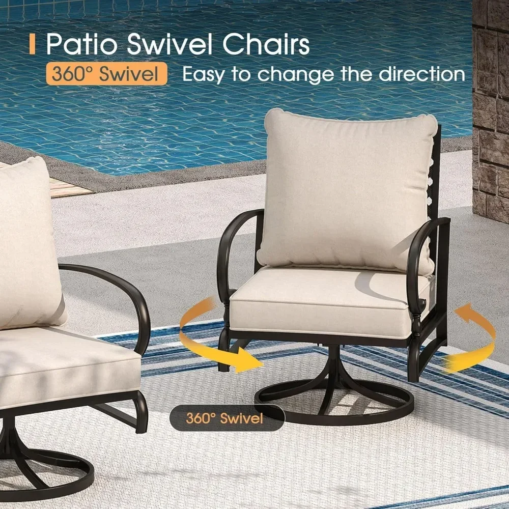 طقم أثاث فناء مكون من 4 قطع مع حفرة نار مقاس 45 بوصة، طقم محادثة خارجي مكون من 3 مقاعد، كرسي أريكة دوار للفناء #4