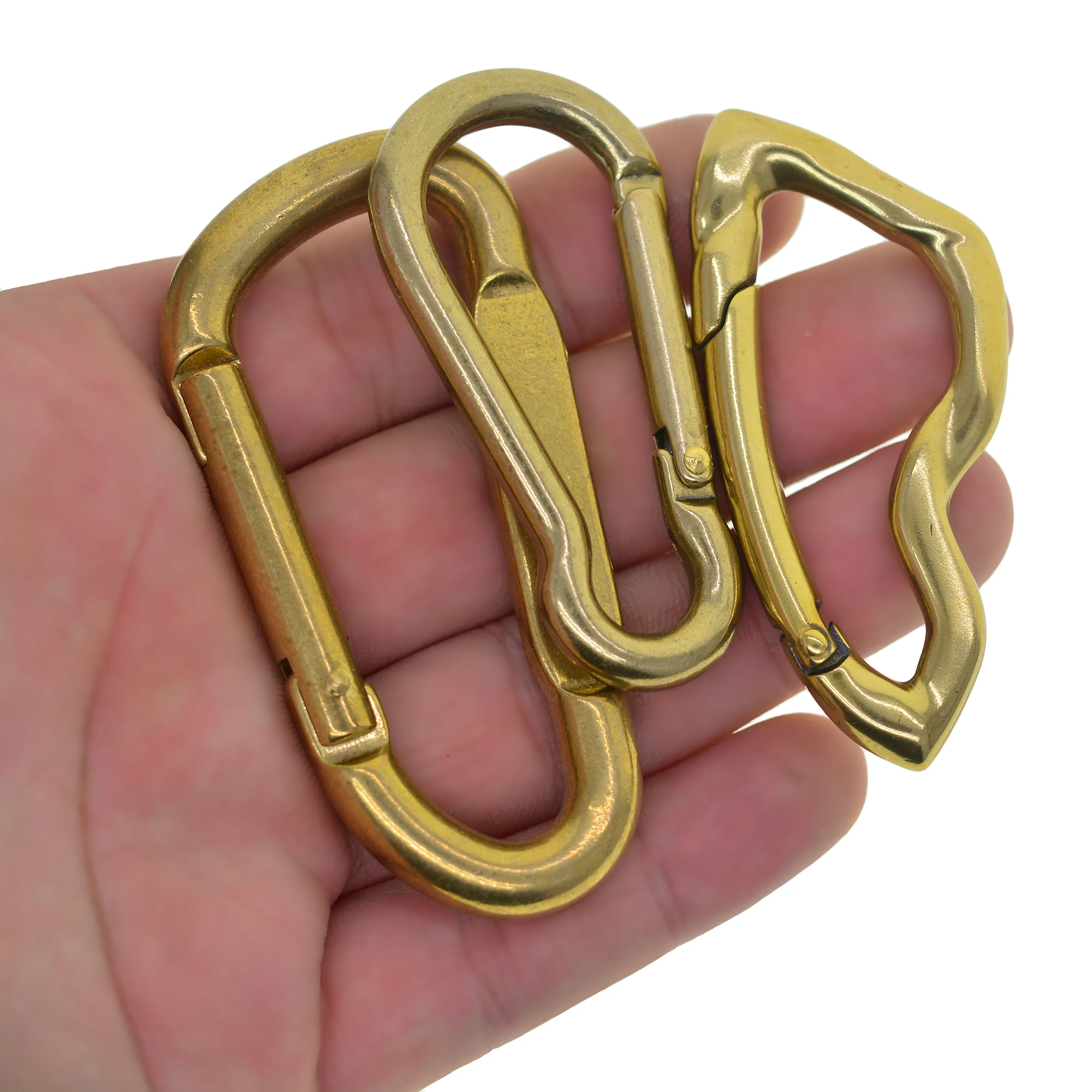 assorted styles Solid brass Simple D Oval Spring load Snap carabiner keychains Hooks clip Purse Shoulder Strap EDC FOB Car