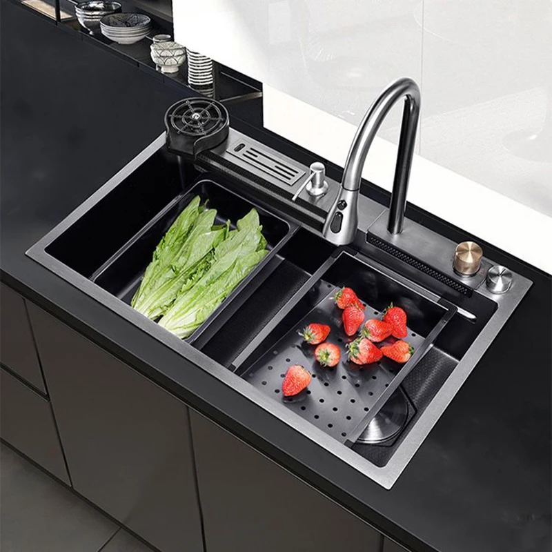 Multifunctional Sink Embossed Kitchen Sink Large Single Slot Handmade Sink Nano 304 Stainless Steel Vegetable Washing Basin