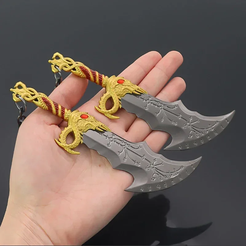 God of War Ragnarok Kratos Wapen Blades of Chaos Runen Dubbel Blade 15 cm Game Metalen Wapen Model Zwaard Samurai Geschenken speelgoed Jongens