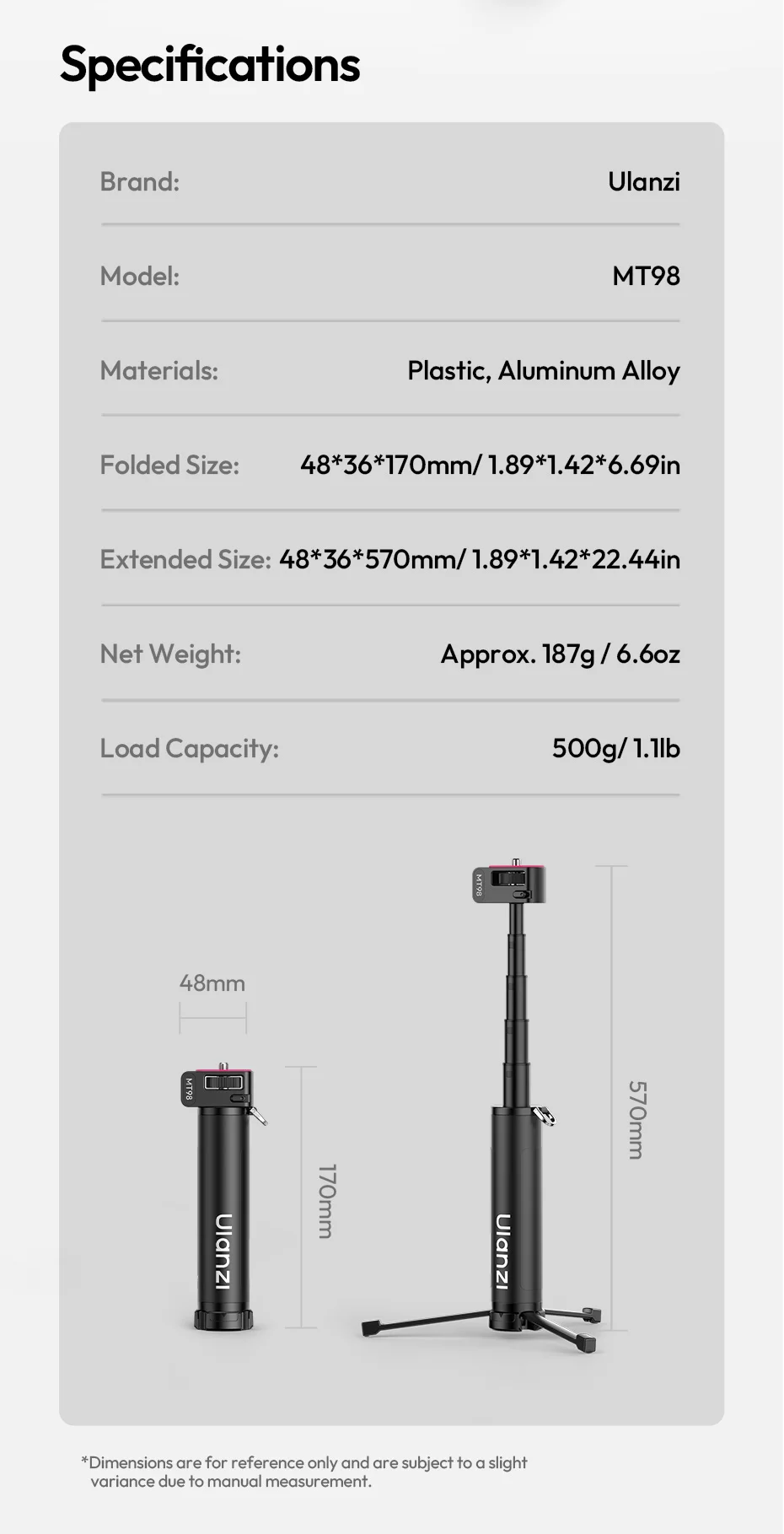 Ulanzi MT98 Faltbarer Selfie-Stick Stativ für Insta360 für DJI Action 6/5/4 für Outdoor-Reisen Vlog Selfie-Stick Stativ 17-57cm – Detail 16