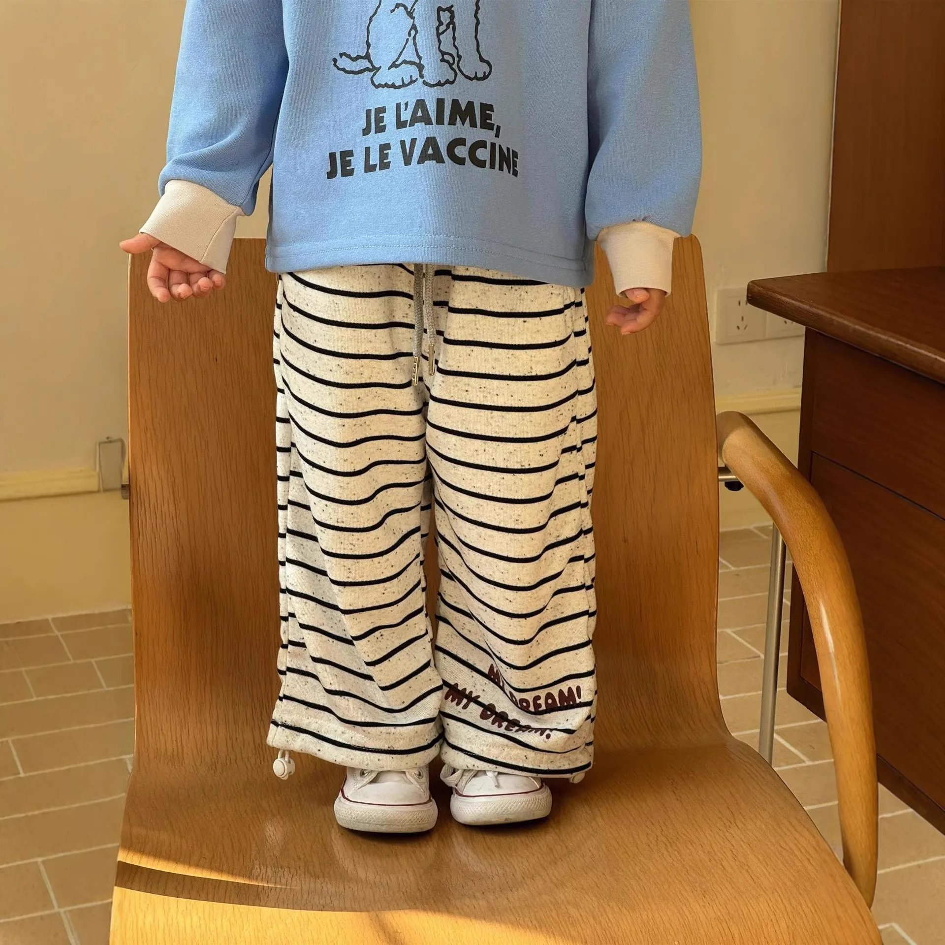 

Childrens Pants 2026 Spring New Korean Version Retro Striped Wide Leg Pants Casual Fashion Daily Stylish Versatile Wear