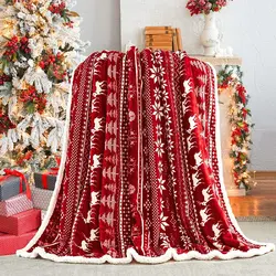 Red Christmas Blankets Holiday Throw Blanket for Couch Bed Soft Christmas Fleece Thick Winter Warm Cozy Flannel Home Decorations