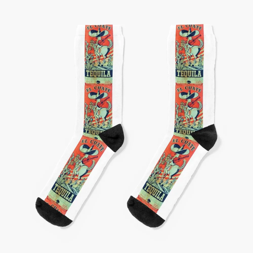 Calcetines Vintage con etiqueta de Tequila para hombre y mujer, calcetín térmico personalizado