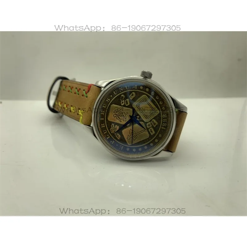 Handmade Mahjong Bronze Dial, Fully Automatic Mechanical Watch, Personalized Watch, Genuine Leather