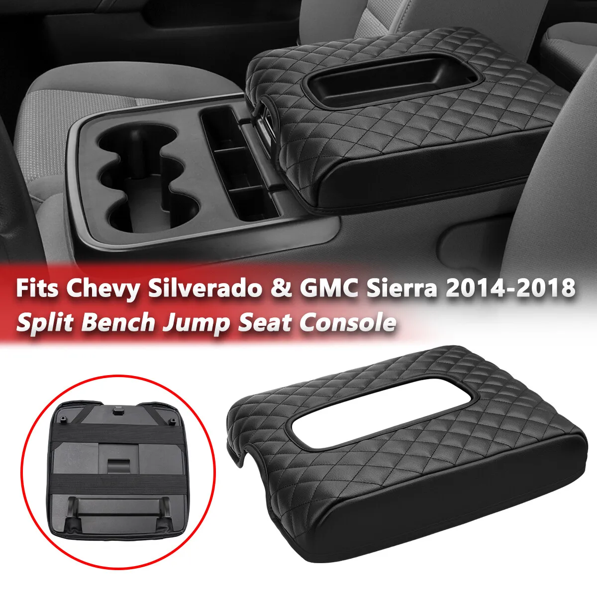 Armlehnenabdeckung für den Mittelarmlehnenbereich des Jump Seat für GMC Sierra und Chevy Silverado, Modelle 2014-2018, 15, 16, 17 – Detail 1