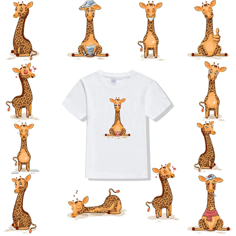 Giraffe Iron On Transfer Sticker For Cloth Heat Transfer Stickers Fashion Cute Graphic Patches DIY Washable Top Stickers