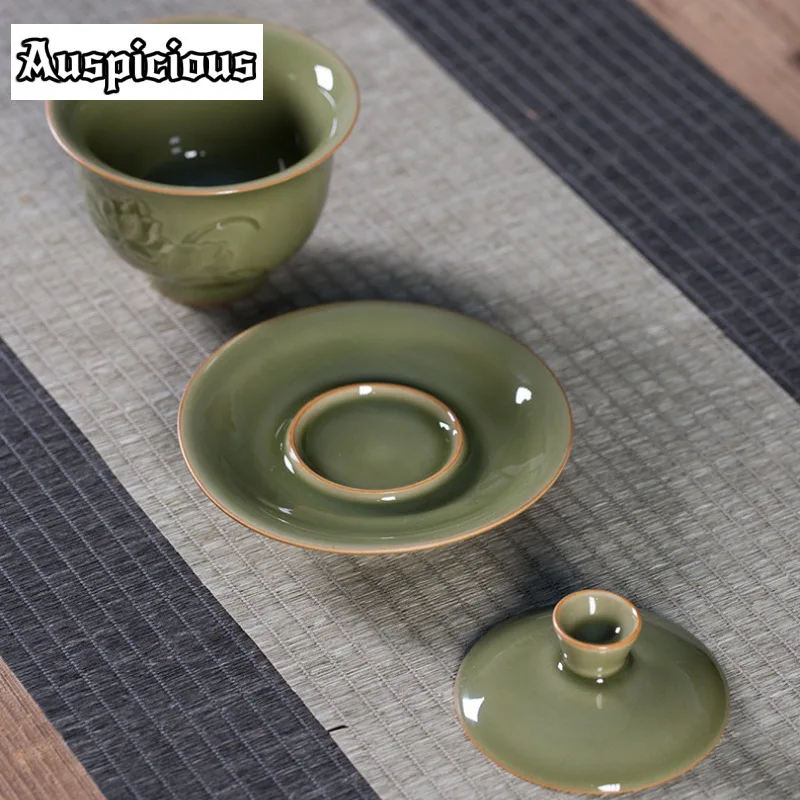 180ml Longquan Celadon Antique Galze Gaiwan Retro Lotus Tea Tureen Tea Bowl With Lid Kit Tea Maker Cover Bowl Tea Ceremony Gift - Image 3