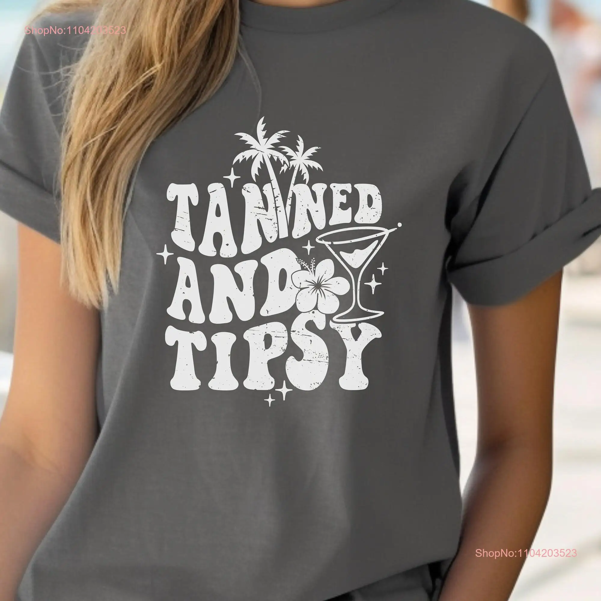 Tan and Tipsy Women's T Shirt Fun Summer Top Wine Funny Ladies Brunch Bachelorette Party Beer long or short sleeves