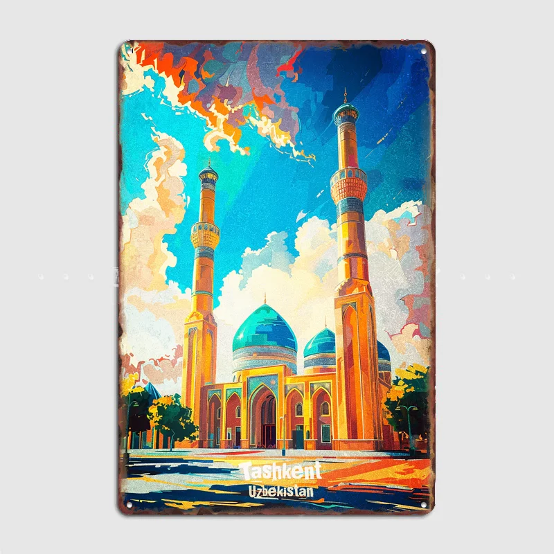 Tashkent Uzbekistan Colorful Travel Scenery Sights Retro Poster Metal Sign Garage Club Indoor Room