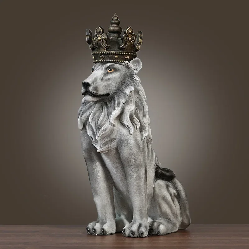 80 Cm High Crown Lion Floor-standing Large Sculpture, Living Room Foyer Shop Window Decoration, Office Living Room Decoration