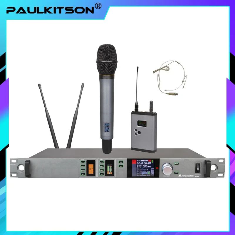 Paulkitson X Series Professional Stage True Diversity Wireless Microphone System 2 Channels With Dante Wireless Microphone