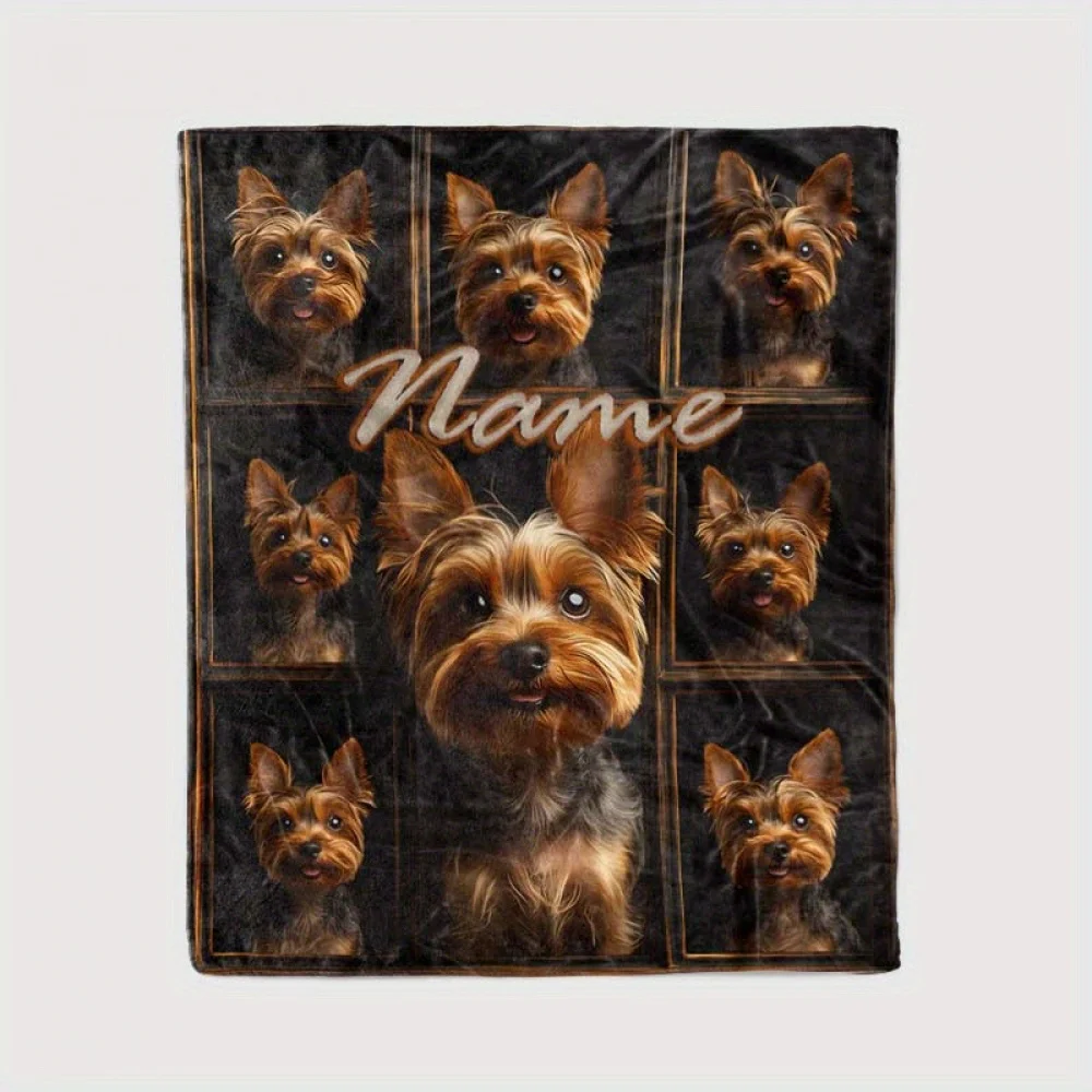 1 قطعة اسم مخصص بطانية يوركشاير جحر الكلاب طباعة نمط أربعة مواسم المنزل لينة مريحة الفانيلا بطانية غرفة نوم مدرب ديكور #4