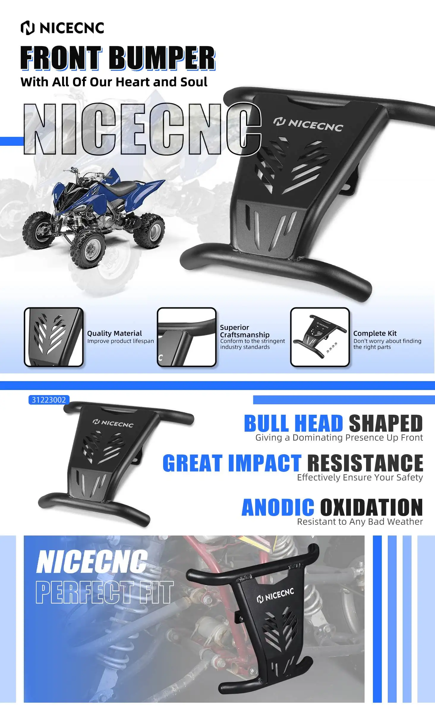 NICECNC Für Yamaha Raptor 700 700R 2016-2026 Frontstoßstangen-Griffbügelschutz Frontschutz Hochleistungs-Aluminium ATV-Zubehör – Detail 2
