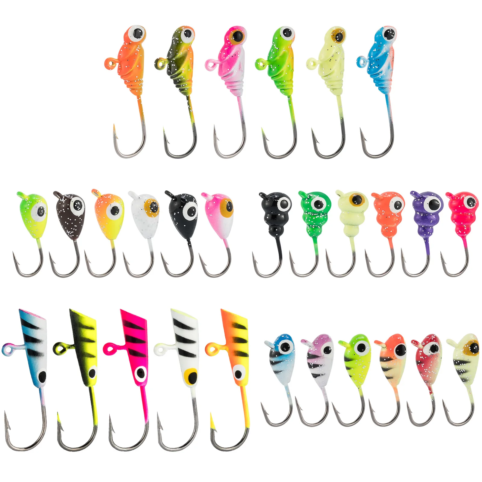 29pcs Winter Ice Fishing Lure Jig Head Hook for Saltwater Trolling Jigging Lure Crappie Bass Panfish Hard Bait 1.5g-2g