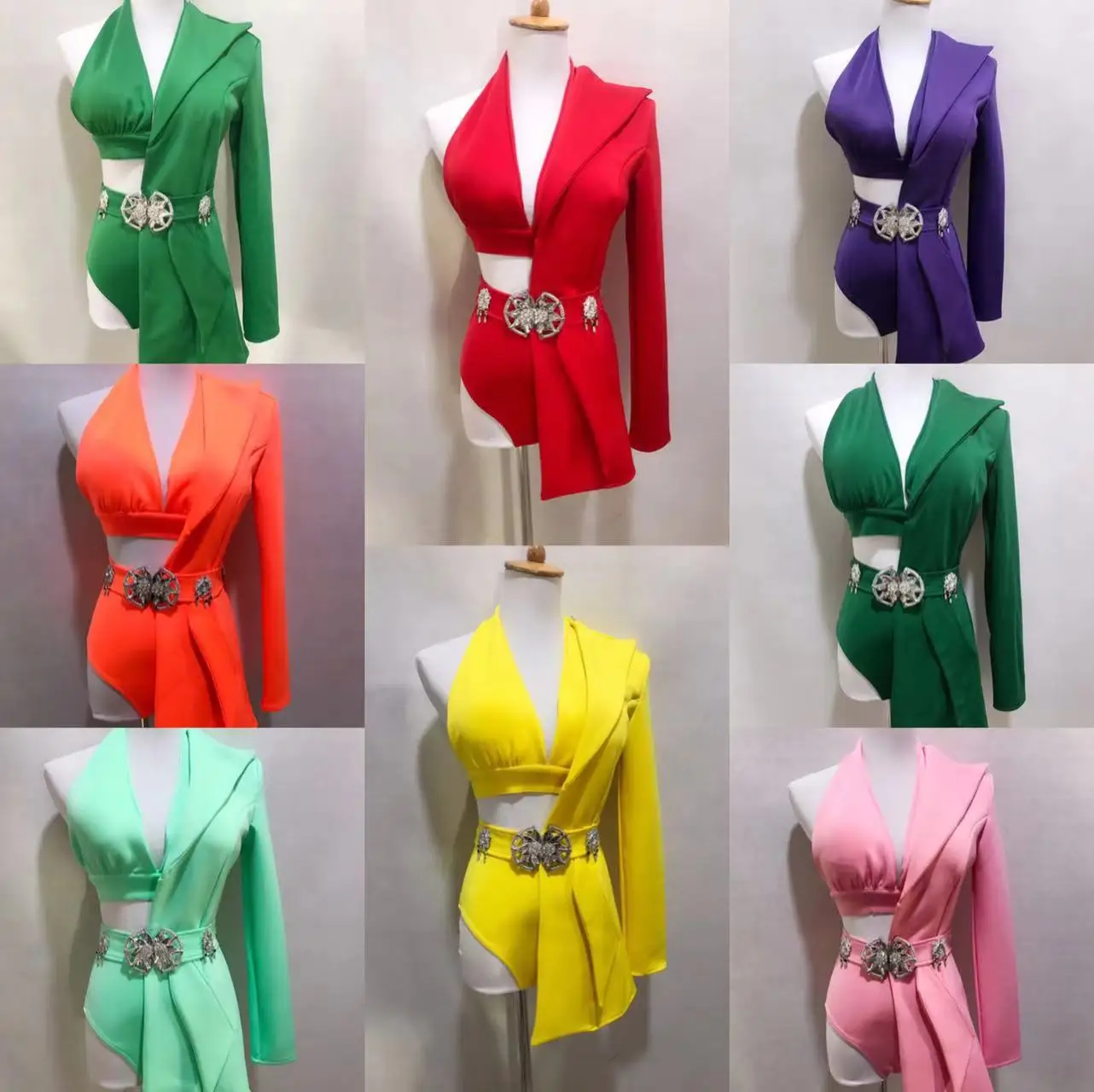 

16 Colours Personalized Nightclub Female Singer Dance Stage Clothing Bar Festival Outfit Red Suit Coat+Bra+Shorts+Belt 4pcs Set