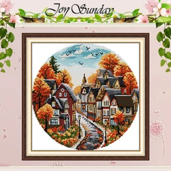 Autumn Streets Scenery Patterns Counted Cross Stitch Set DIY 11CT 14CT 16CT Stamped DMC Cross-stitch Kit Embroidery Needlework