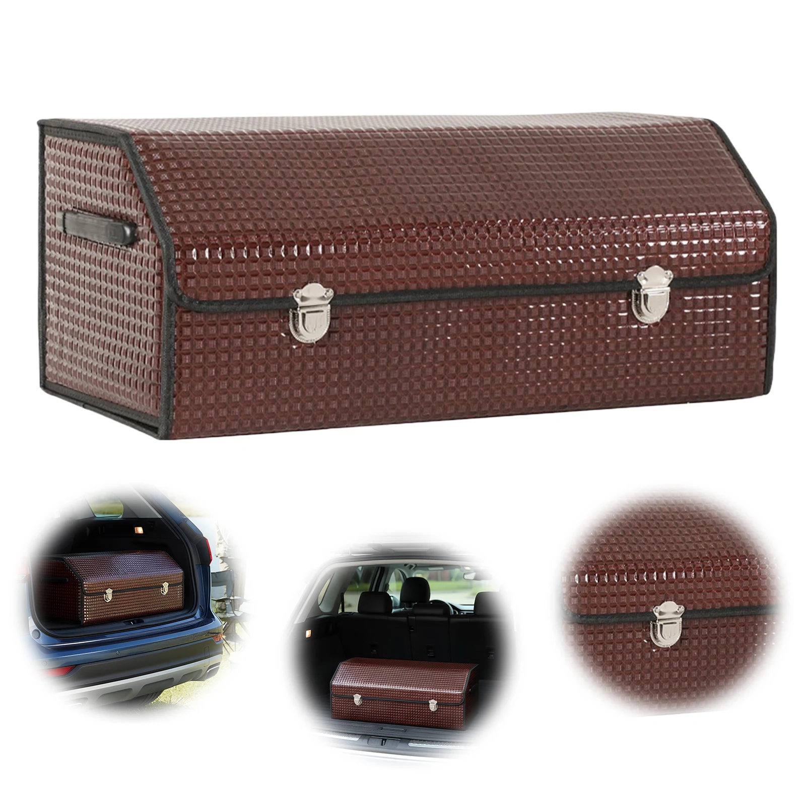 

Органайзер для багажника автомобиля для внедорожников, складные контейнеры для грузов с крышкой, коробка для хранения (коричневый)