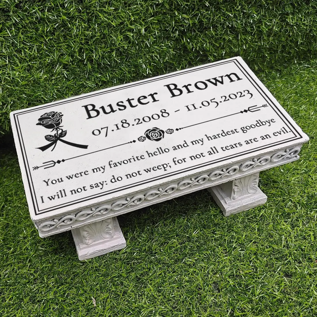 Personalized Bench Pet Memorial Garden Stone Plaque with Colorful Photo, Dog Grave Marker Dog Tombstone Cat Headstone S