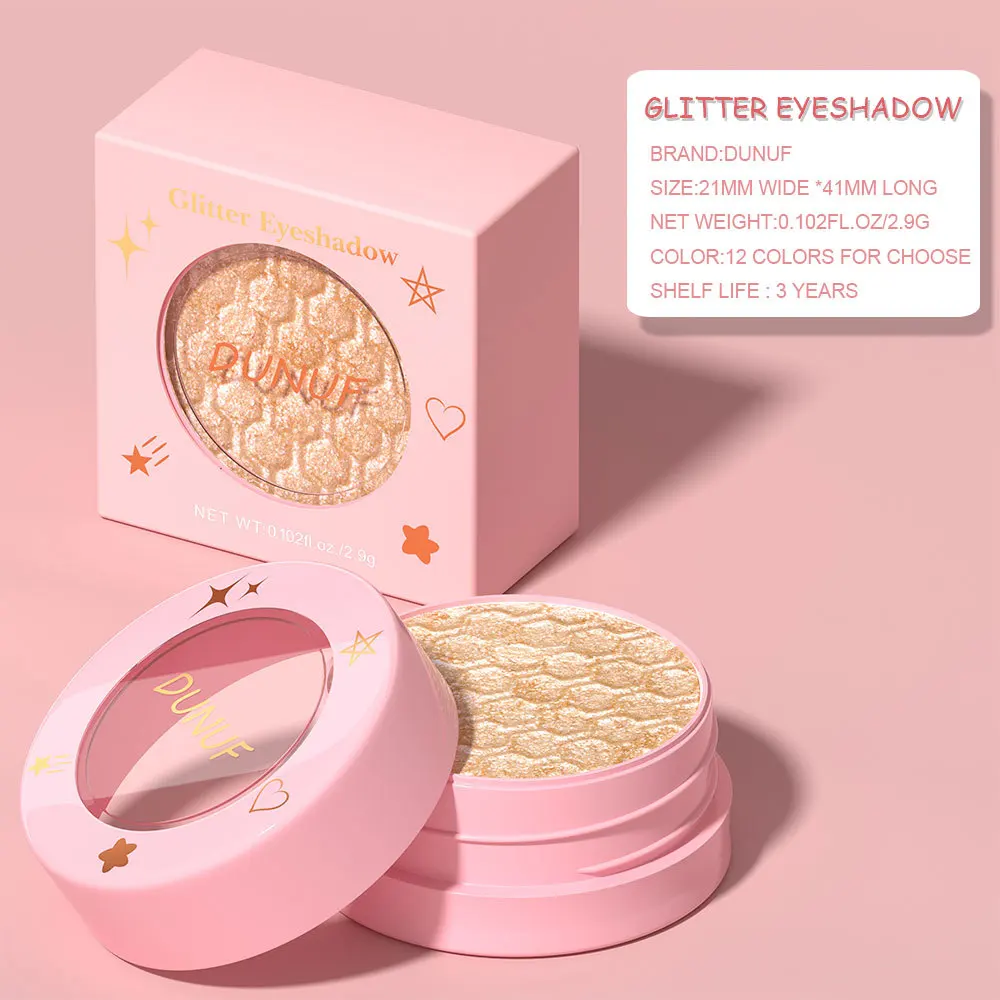 DUNUF 12 Colors Mineral Nude High Light Glitter Eyeshadow Makeup Long-lasting Pink Peach Fine Pigments Shimmer Shiny Eye Shadow