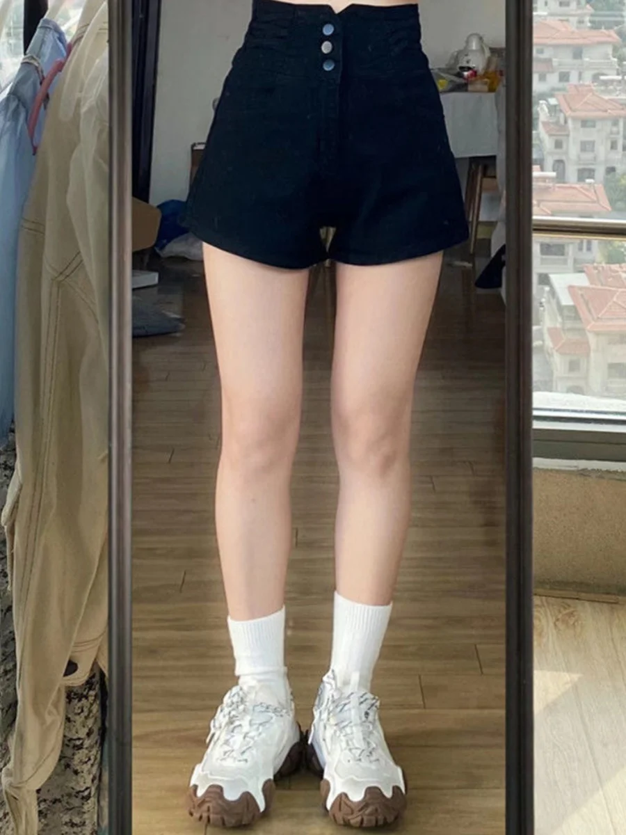 High Waist plus Size Denim Shorts Women's Summer 2024 Slimming Tummy Cover A-Line Wide Leg Base Layer Hot Pants