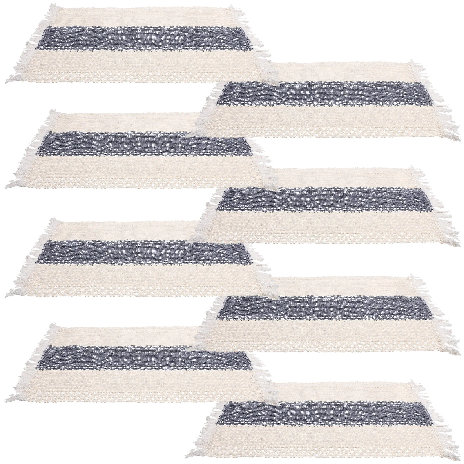 Imagen 3: Juego de manteles individuales con borlas de lino y algodón tejido, resistentes al calor, antiescaldaduras, rectangulares, para mesa de comedor, uso en restaurante y hogar, 8 Uds.