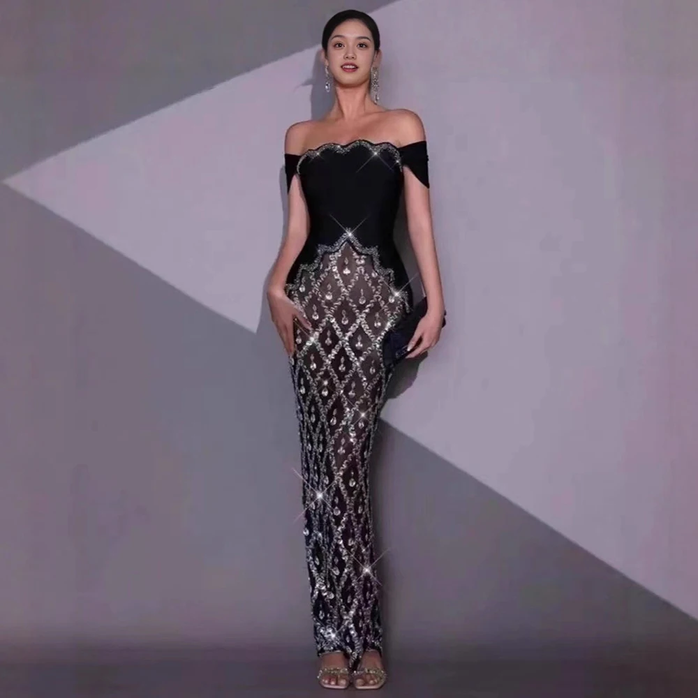 2026 New Arrival Bandage Tops Sequins Rhinestones Skirts Two Pieces Sets Celebrity Party Women Sets