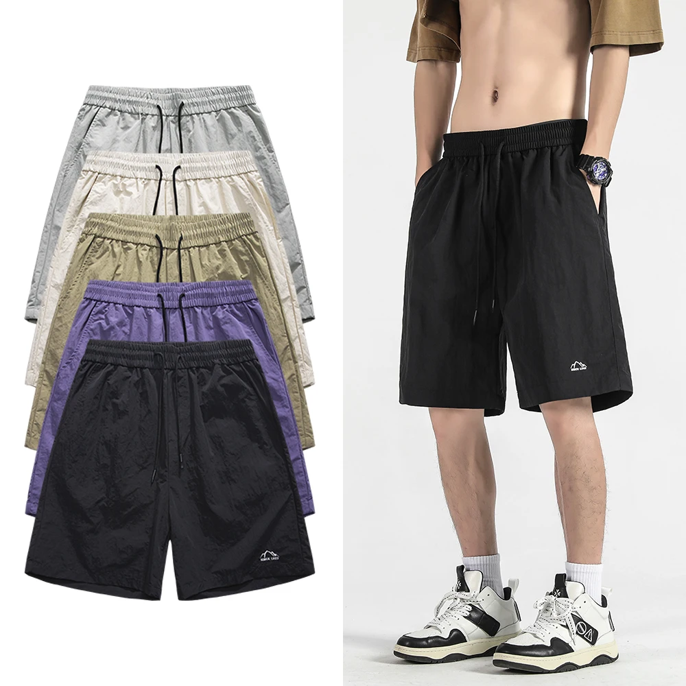 

Летние мужские быстросохнущие шорты из тонкого ледяного шелка, уличные пляжные спортивные повседневные брюки, прямые брюки с пятью брюками, модный тренд