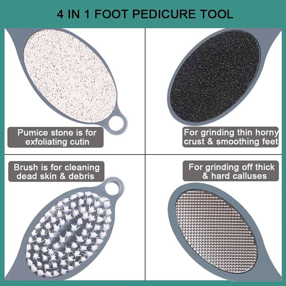 1PC 4 in 1 Foot File Pumice Stone Dead Skin Remover Brush Pedicure Grinding Tool Foot File Women Men Dry and Wet Foot Care Tool