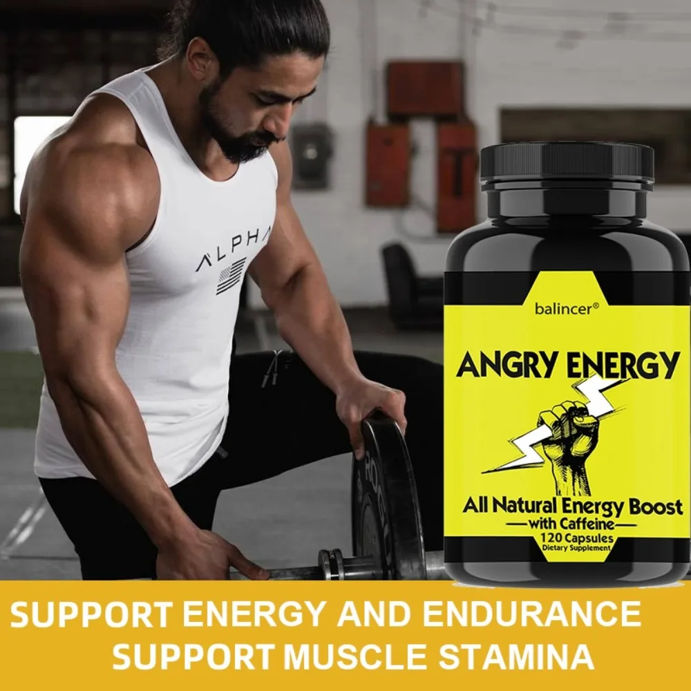 Angry Energy Caffeine Capsules, Natural Non-GMO, Increase Stamina and Focus, Mind & Body Health