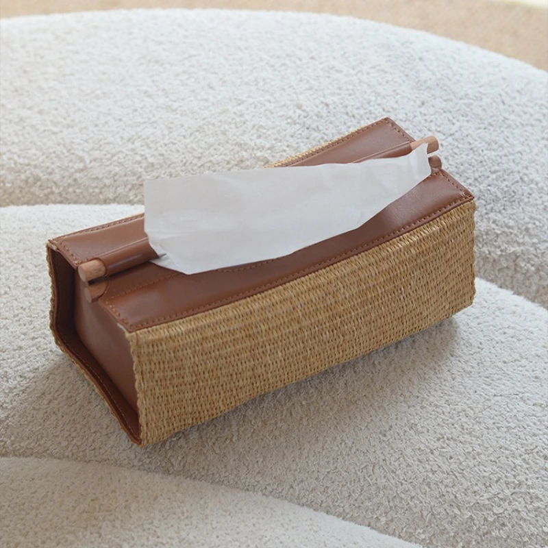 

Коробка для салфеток из натуральной соломенной ткани, журнальный столик для гостиной, настольный ящик для хранения, столовая, простое украшение для хранения салфеток, украшение комнаты