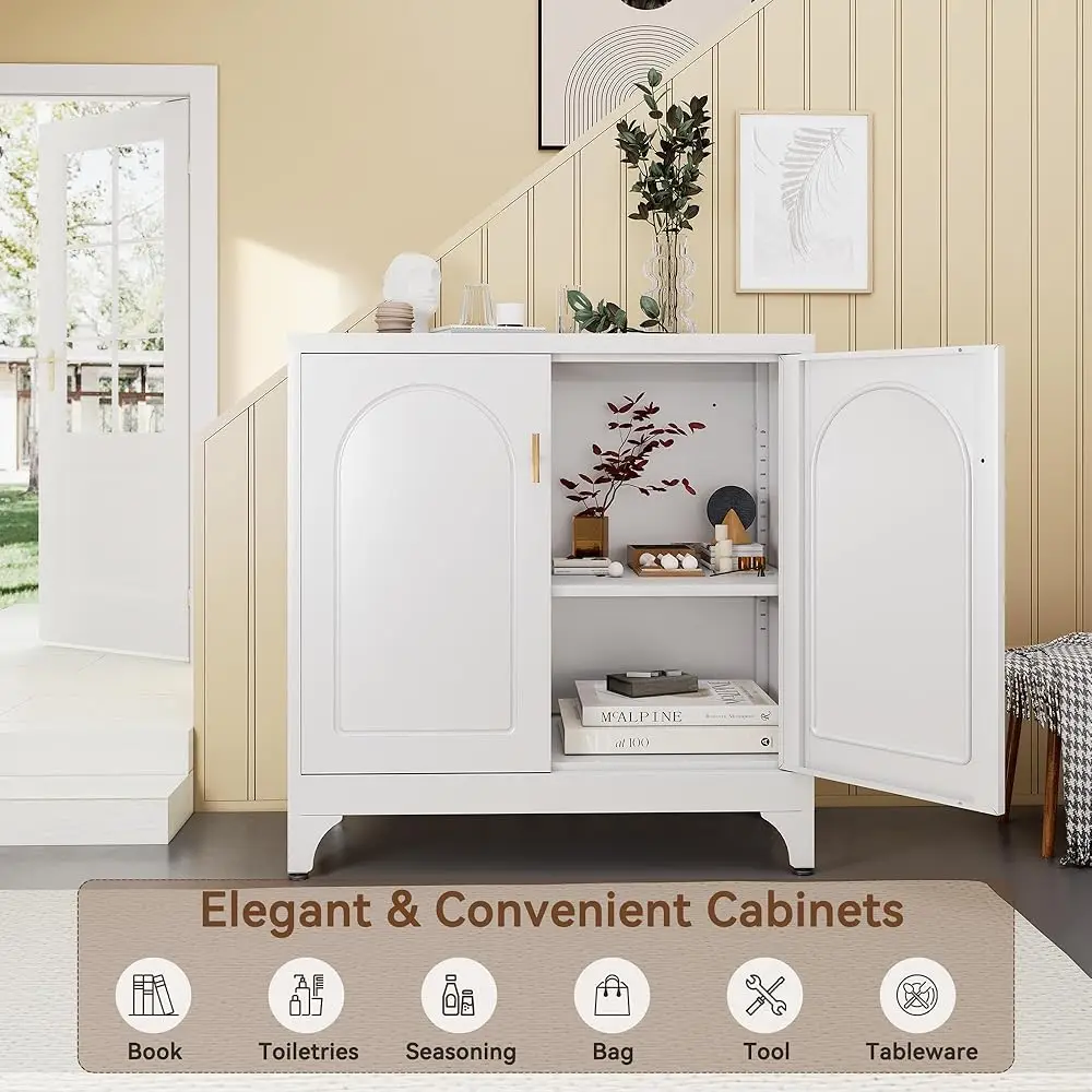 Buffet Cabinet With Storage, 33"" H Side Board Storage Cabinet With Doors And Shelves, Metal Sideboard Cabinets For Dining