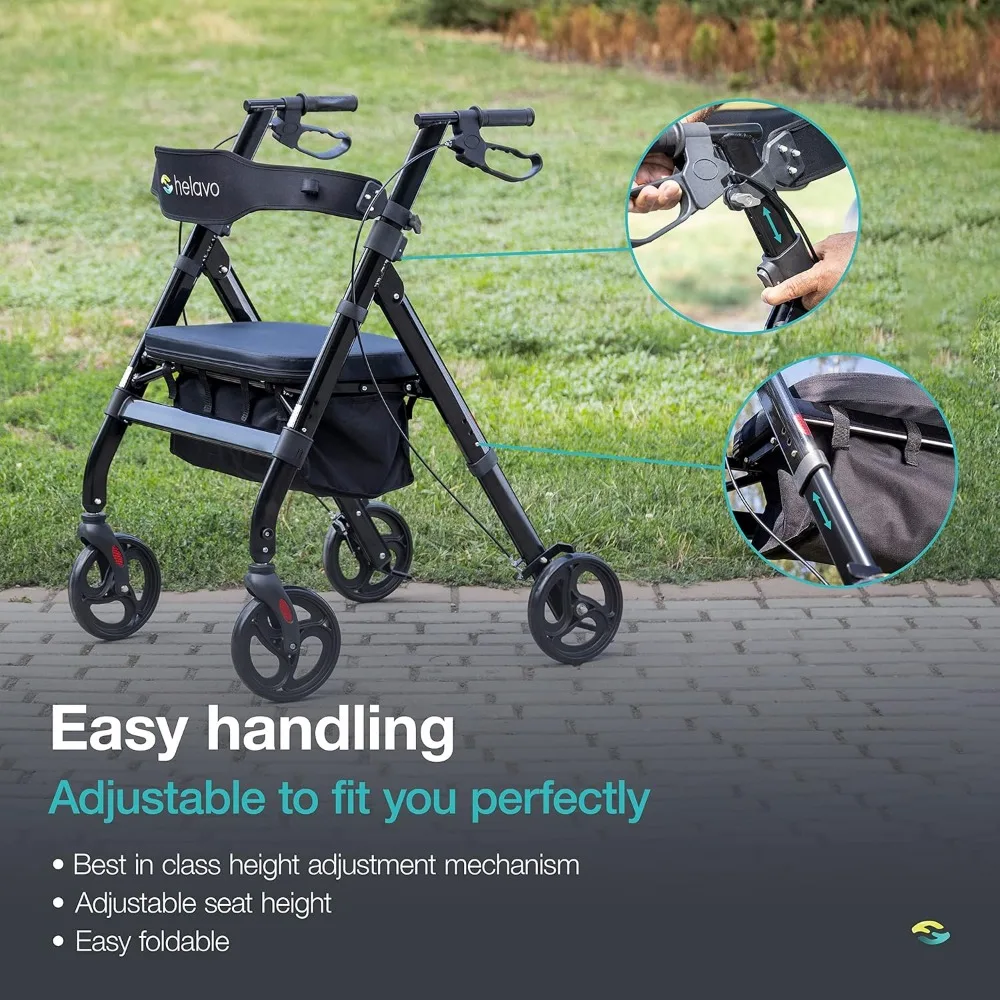 Andador bariátrico com assento grande ajustável em altura, capacidade de peso de 500 libras, rodas todo terreno de 8 polegadas, 28 polegadas