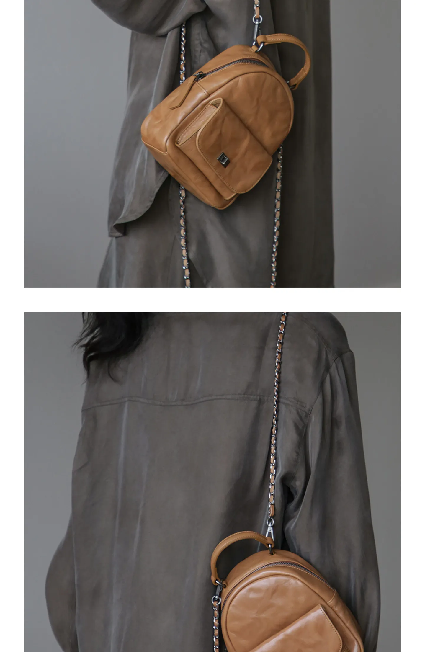 Einfacher Vintage-Luxus-Rucksack aus Rindsleder für Damen, kleine modische Organizer-Tasche, handgefertigt, hochwertige Damen-Büchertasche aus echtem Leder – Detail 14