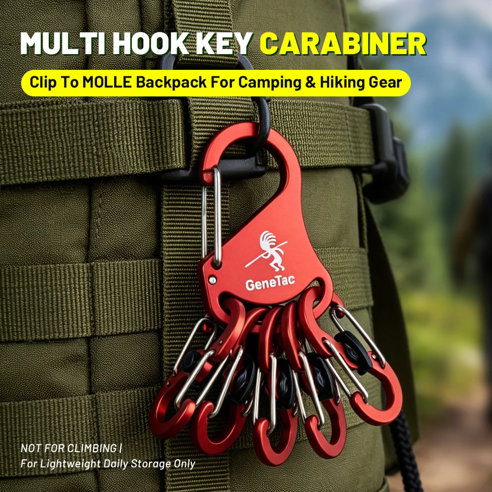 6-In-1 Creative Carabiner Keychain Carabiner Clips Hang Hook Utility Anti-Lost Detachable Lockable S-shaped Hook Camping Hiking