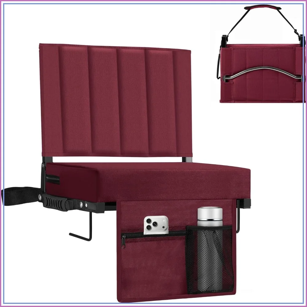 

Stadium Seat for Bleachers with Back Support 2 Pack, Portable Folding Chair with Padded Cushion, Metal Hook, Cup Holder, Shoulder Strap