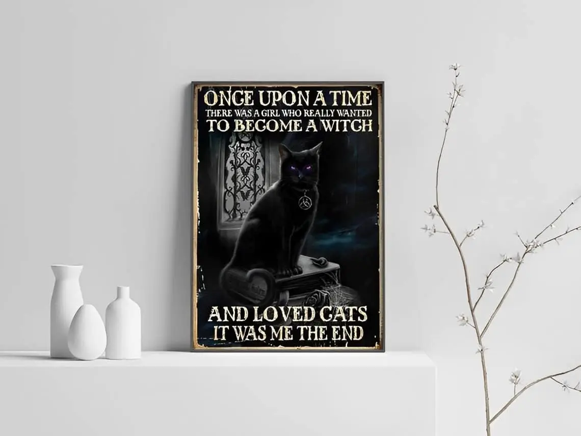Once Upon A Time Halloween Black Cat Decorative, Black Cat Wall Decor, Best Home Coffee Music Wall Decor for Garage Decor Metal
