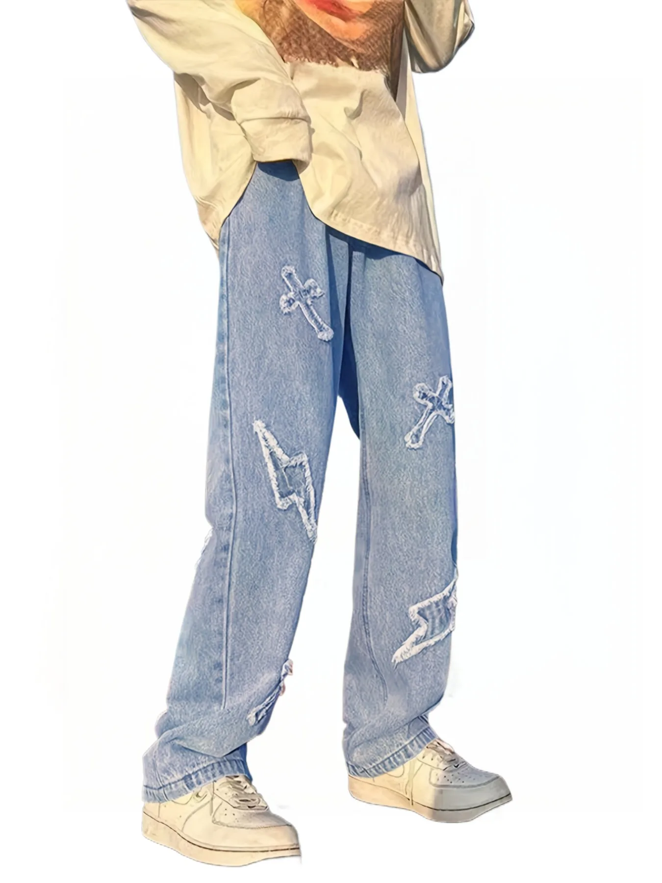 Men's fashionable high street jeans, European and American men's loose and fashionable pants