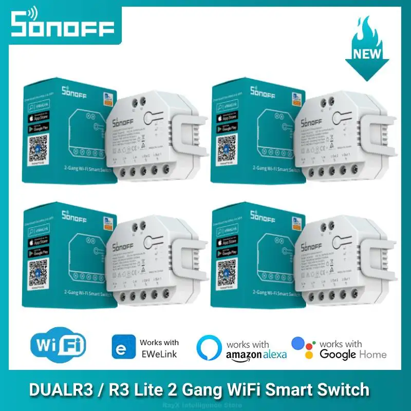 

Двухканальный релейный модуль SONOFF DUAL R3, умный мини-переключатель «сделай сам», Измерение мощности, умный дом, управление через EWeLink Alexa Google Home