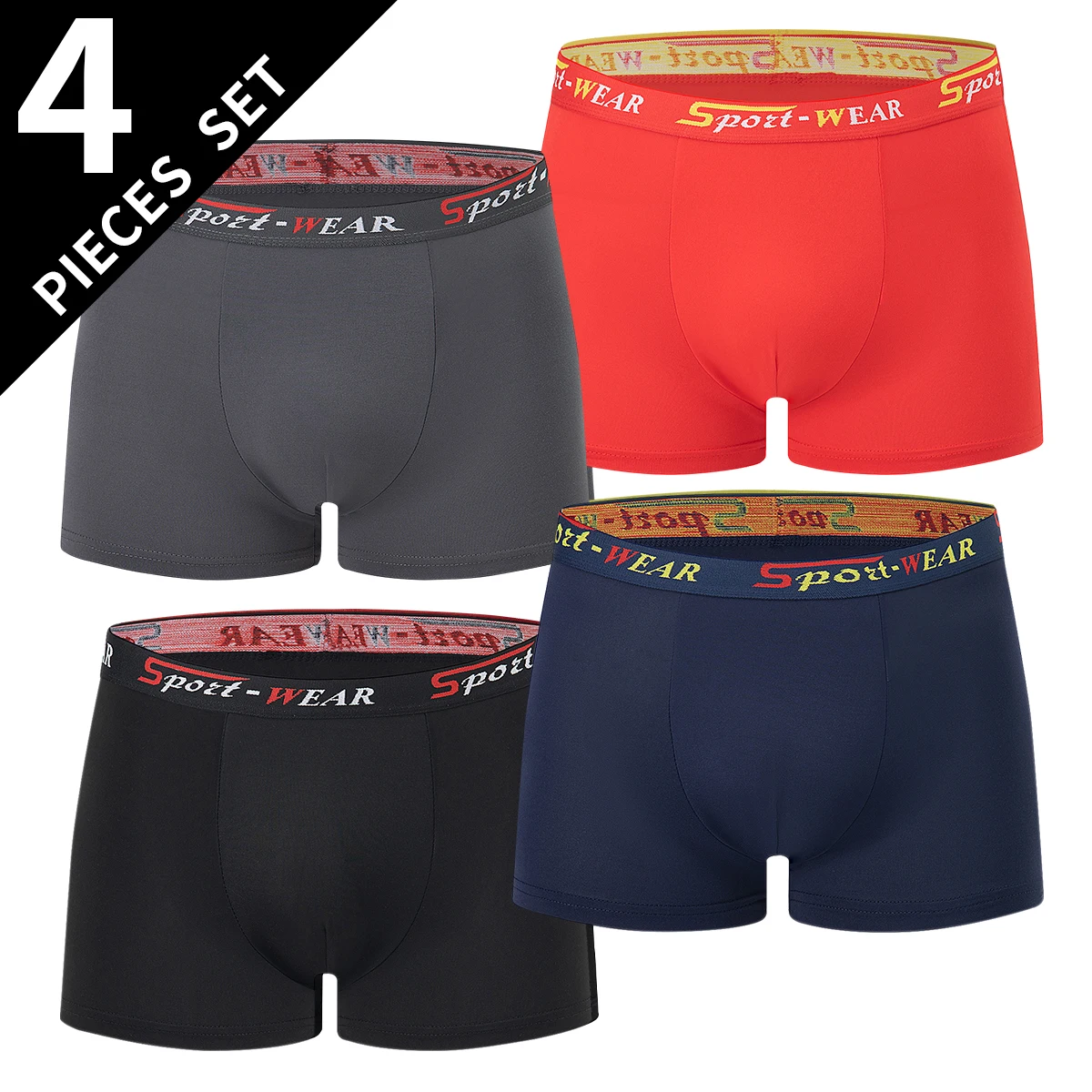 4-Piece Set of Men's Seasonal Styles Simple and Versatile Comfortable Underwear, Boxer Shorts Oversized Loose Sports Base Shorts