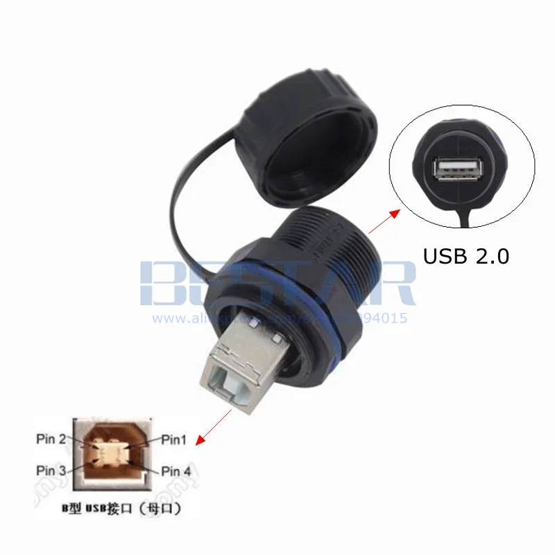 Enchufe impermeable USB 2,0 Industrial tipo A hembra a tipo B hembra M20 M25 adaptador de escaneo de impresión conector con tapa a prueba de polvo