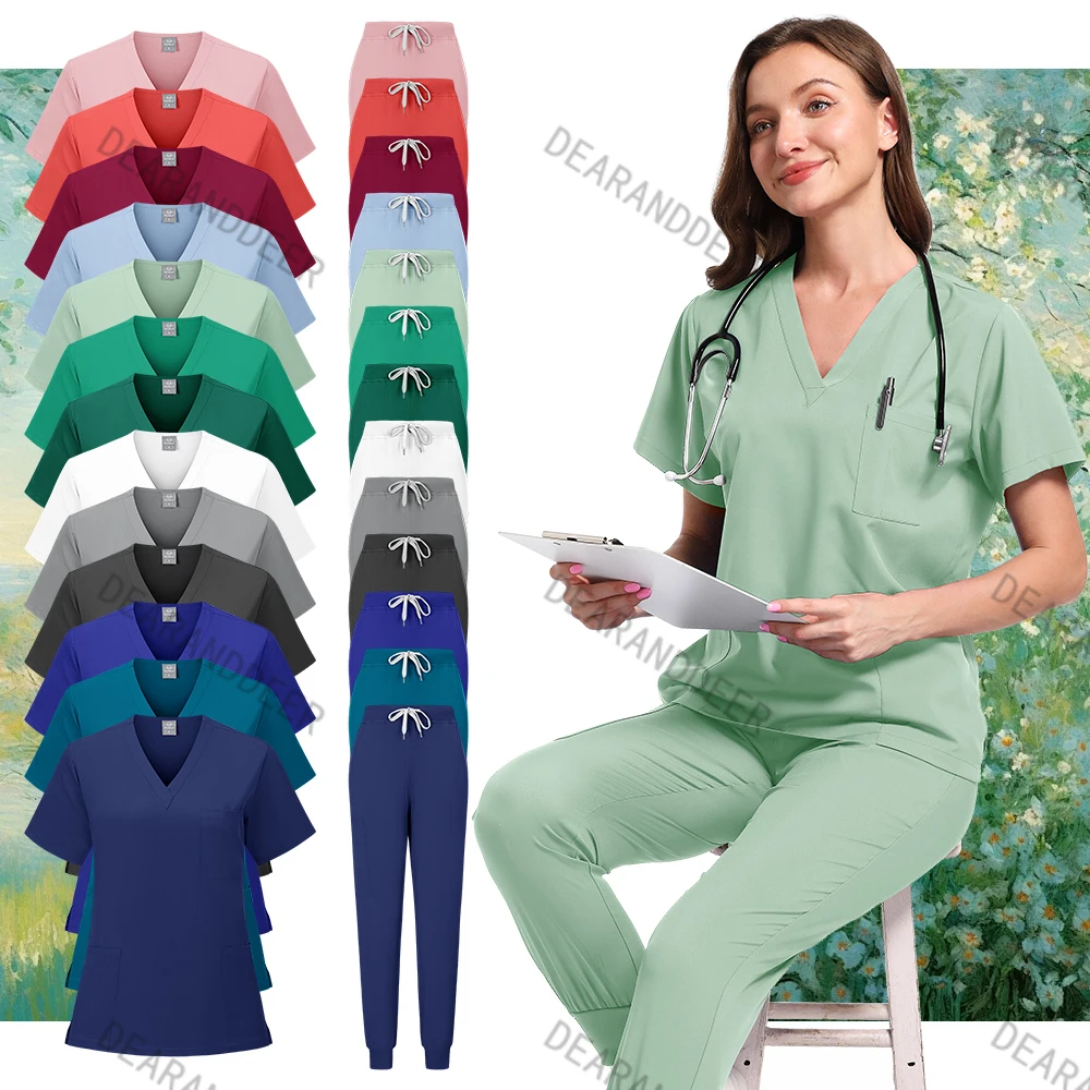 Uniforme de trabalho de salão de beleza feminino jateamento clínico calças de corrida de secagem rápida médico enfermeira conjunto de enfermagem cirúrgico médico