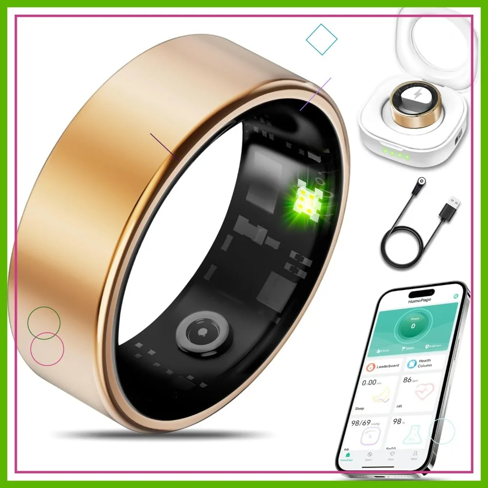 Smart Health Ring Fitness Tracker Heart Rate Blood Oxygen Sleep Monitor IP68 Waterproof for iOS Android Rose Gold 8