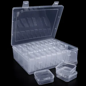 Durable plastic storage box, 14/30 compartments and small container - transparent jewelry and small item organizer