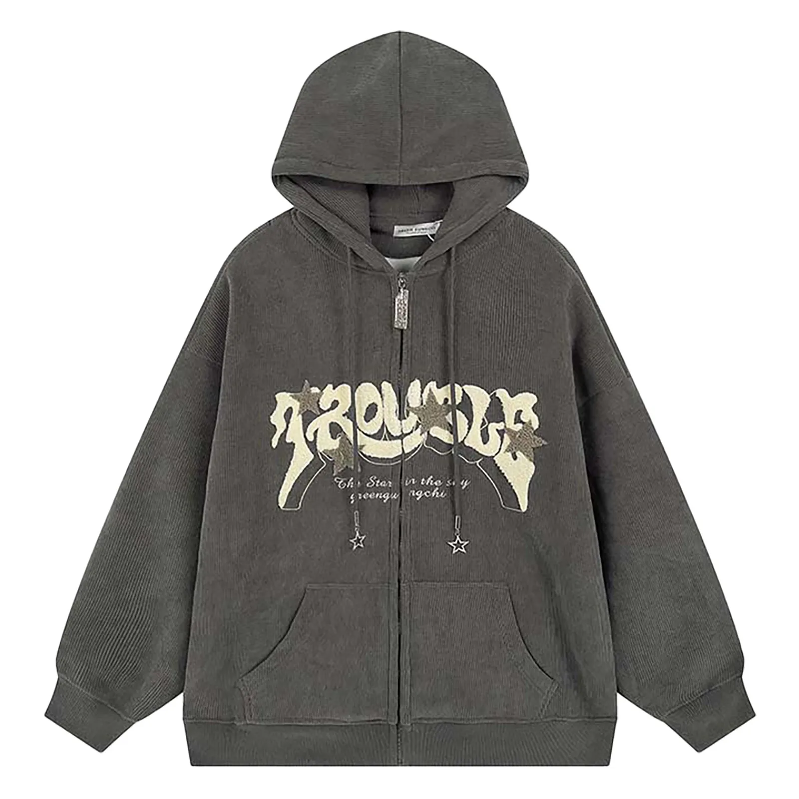 Embroidery y2k Zip Up Hoodie Harajuku Vintage Oversized Hoodies Drawstring Pocket Autumn Winter Grunge Hooded Sweatshirt