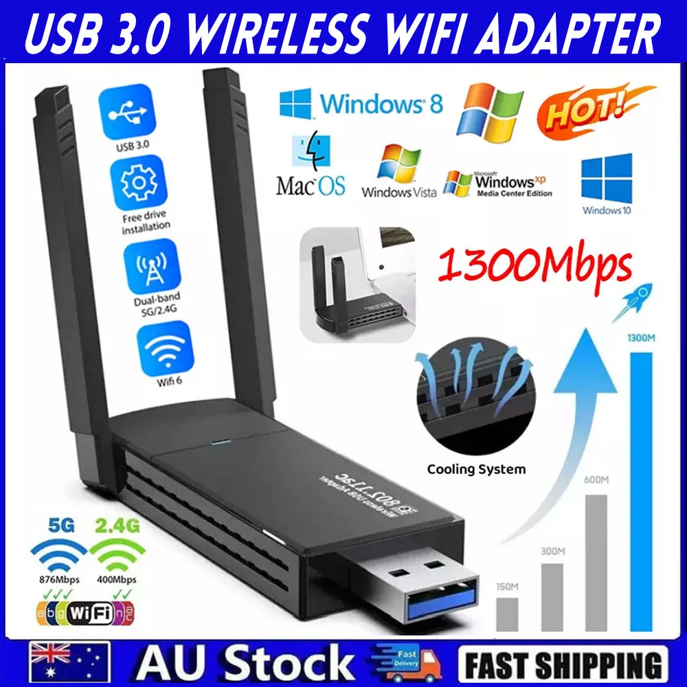 USB 3.0 Wireless Wifi Adapter 1300mbps Remote Dongle Dual-Band 5ghz Network Portable Wifi Wireless Adapter for Networking Office
