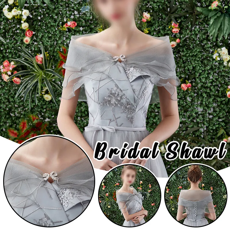 

1pc Bridal Shawl Wedding Party Dress Shoulder Mesh Elegant Fashion Comfortable Thin Shawl Crystal Decor Party Dress Accessories